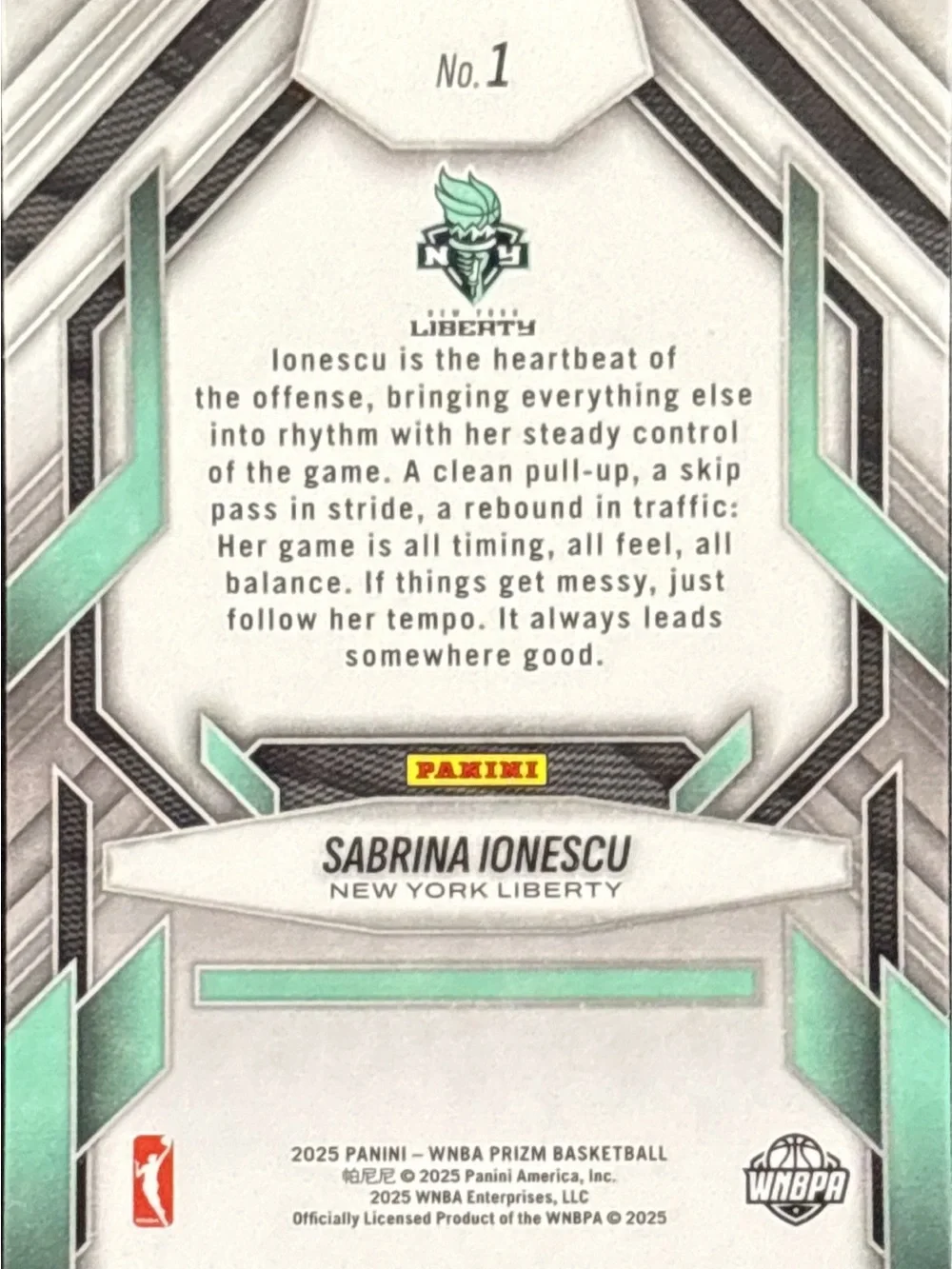Panini Sabrina Ionescu New York Liberty Card - Fearless